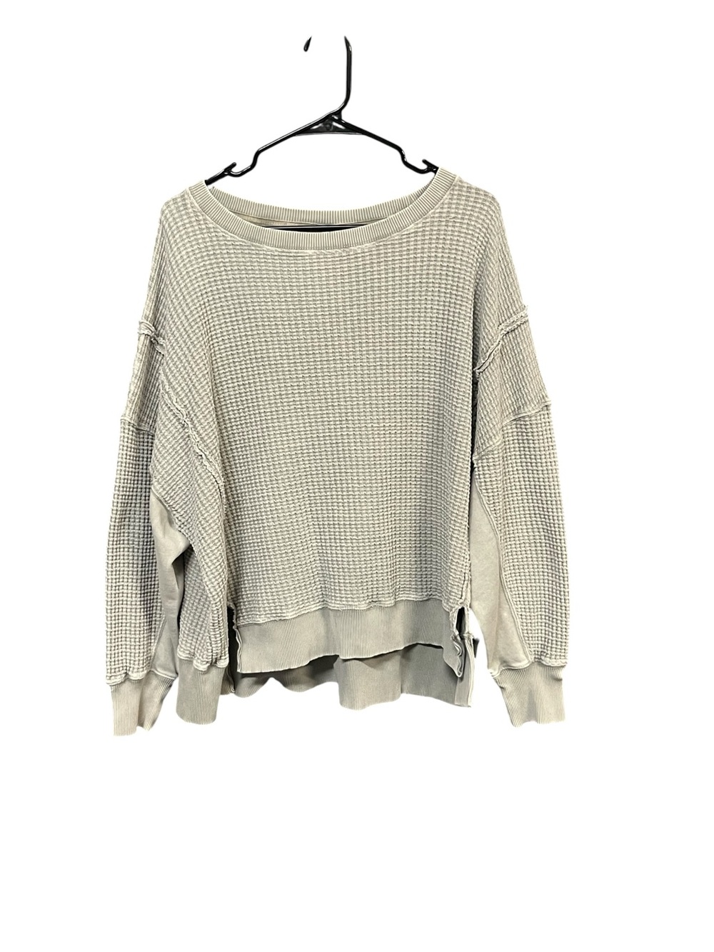 AE Seriously Lived In Waffle Knit Pullover Light Green Medium Oversized Cozy